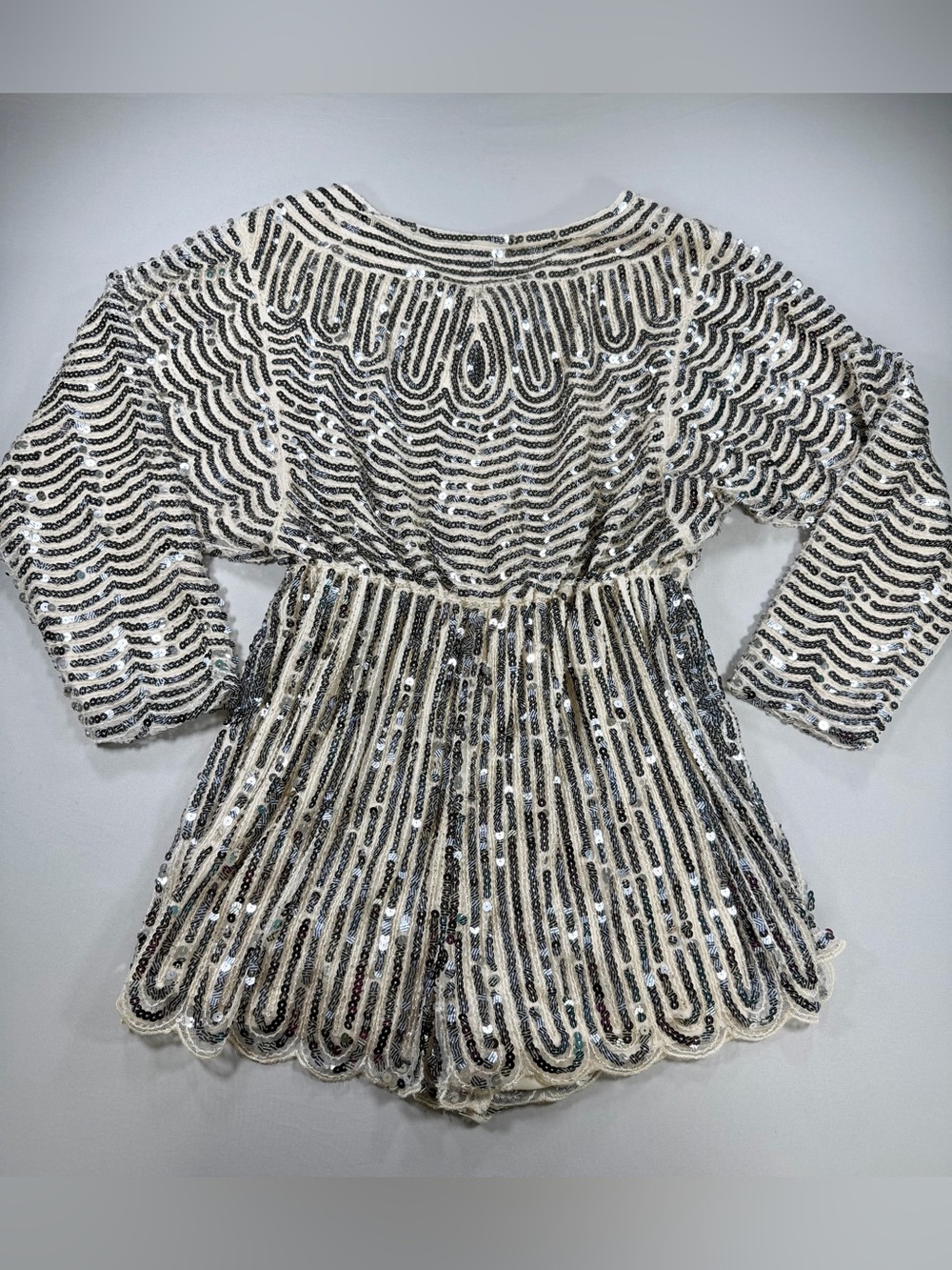 Endless Rose Sequin Beaded Romper S Black Silver Art Deco Gatsby Party